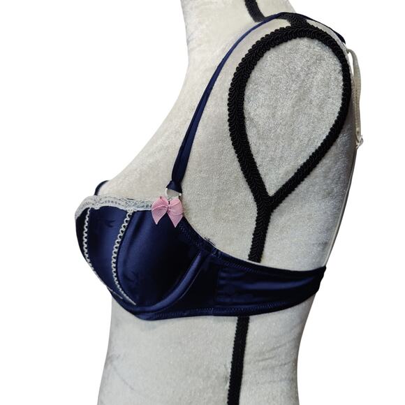 Vintage Victoria Secret Sz 34C Sexy Little Things Blue Pink Bow Balconette Bra - Picture 6 of 7